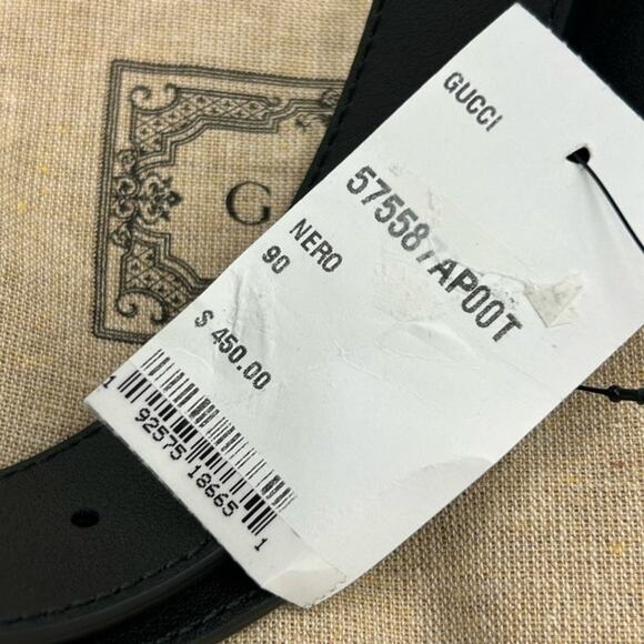 Men's Gucci double G black leather belt size 90 cm/36 inches made in Italy - Picture 6 of 12